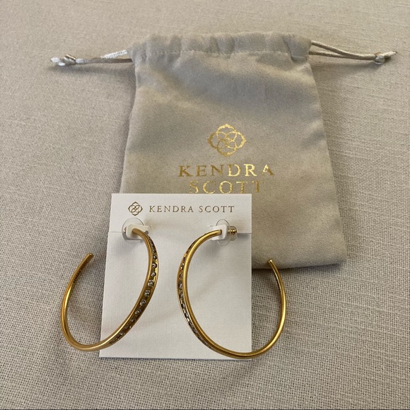 Kendra Scott Selena Large Hoops Earrings Vintage Gold Sparkly White Zirconia $78 - Picture 7 of 17